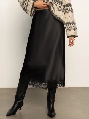 Slip Skirt With Lace Black OversizedFit Compact Thermal Insulation