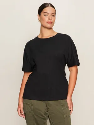 Shirred Waist Dolman Tee Black Extended Sizing Casual Chic Look Trendy Top