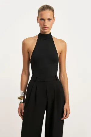AntiStaticFabric High Neck Halter Bodysuit - Black