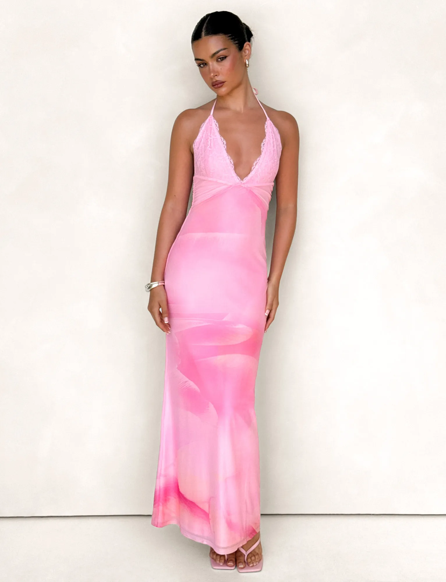 DENAE MAXI DRESS - PINK : FLORAL : PINK BLOSSOM Art Event Smooth Lines