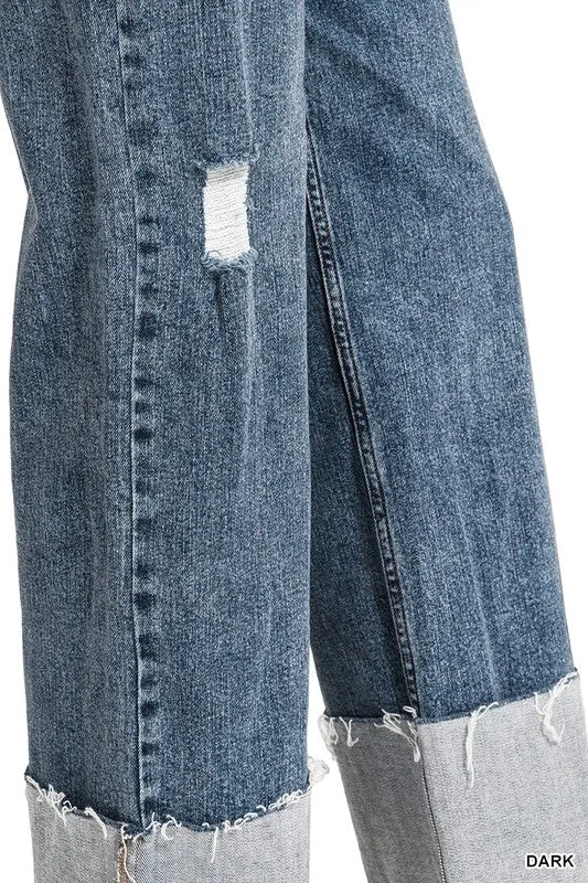High Rise Cuffed Wide Leg Jeans