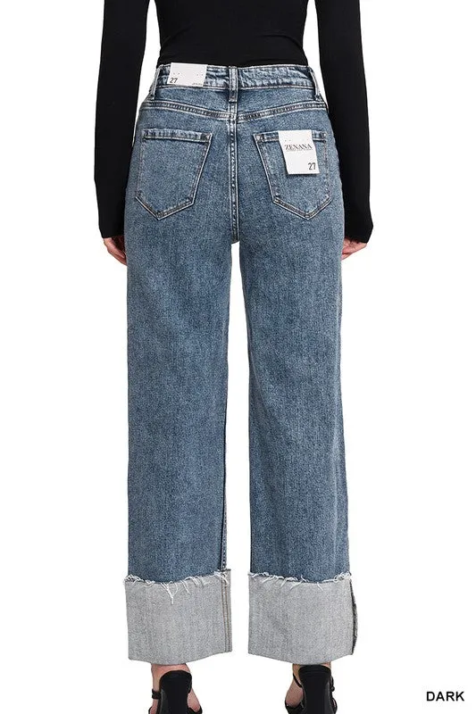 High Rise Cuffed Wide Leg Jeans