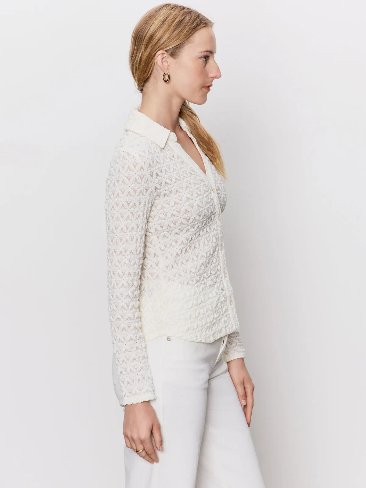 Dreamgirl Lace Button Up Top Chalk hypoallergenic