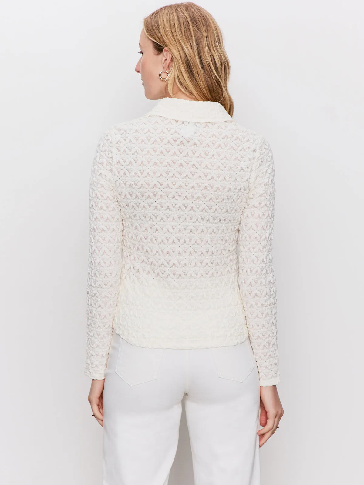 Dreamgirl Lace Button Up Top Chalk Versatile Outfit Lightweight Shirt
