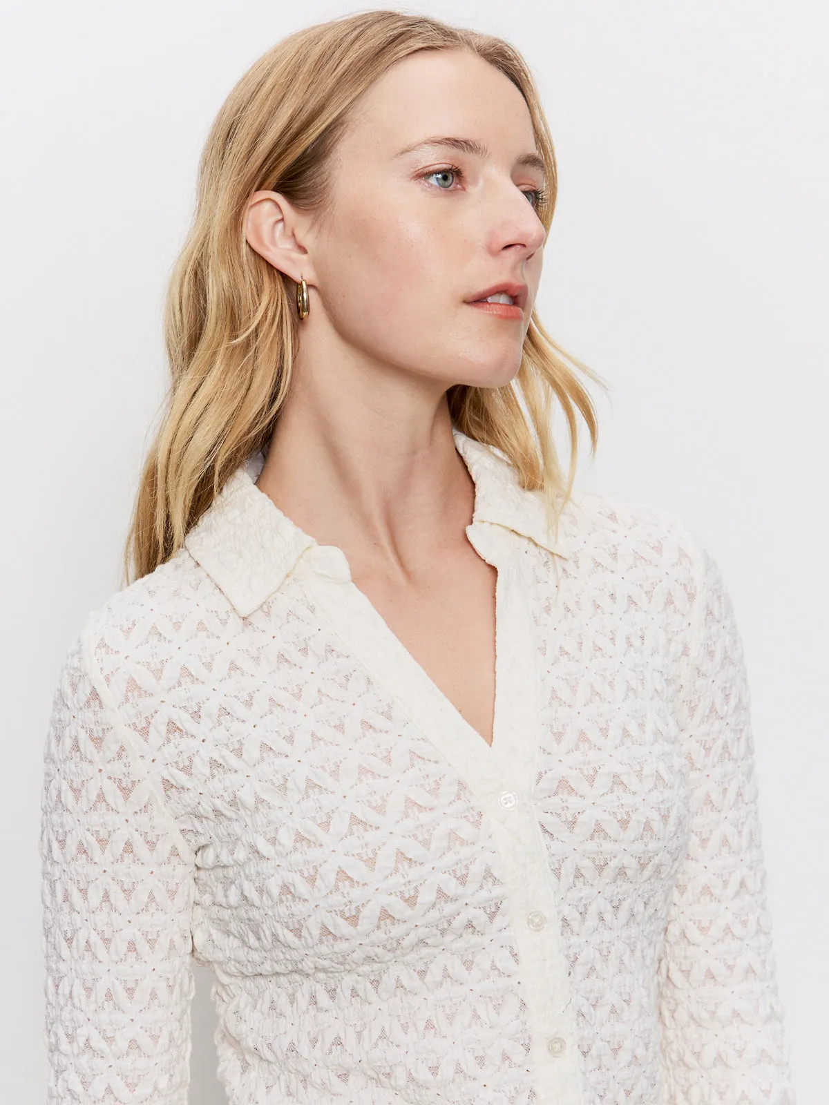 Dreamgirl Lace Button Up Top Chalk Minimalist Comfort