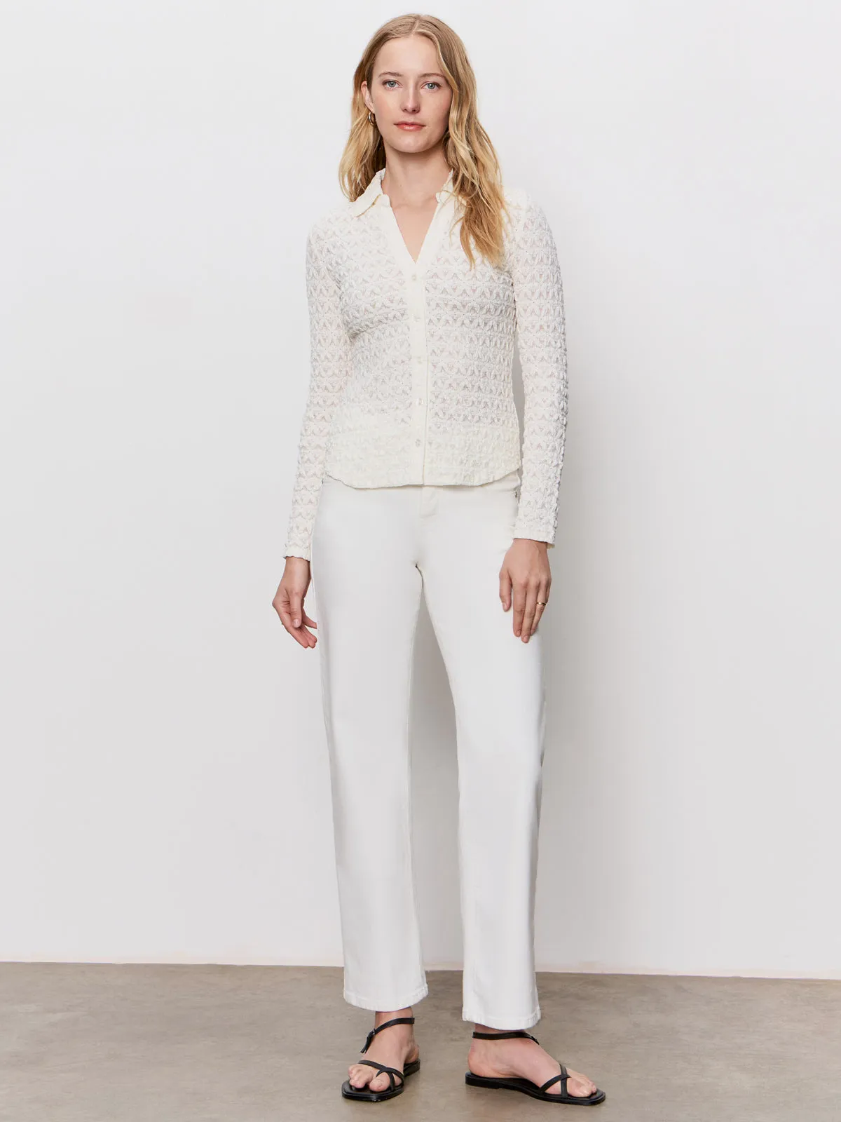anniversary Dreamgirl Lace Button Up Top Chalk