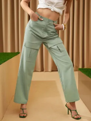 High Waist Flap Pocket Wide Leg Pants