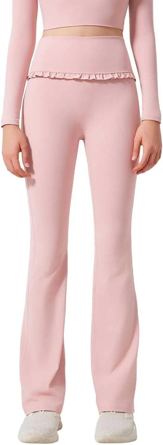 High Waist Flare Leggings for Women Ruffle Flared Yoga Pants Tummy Control Bell Bottoms Naked Feeling Workout Pants
