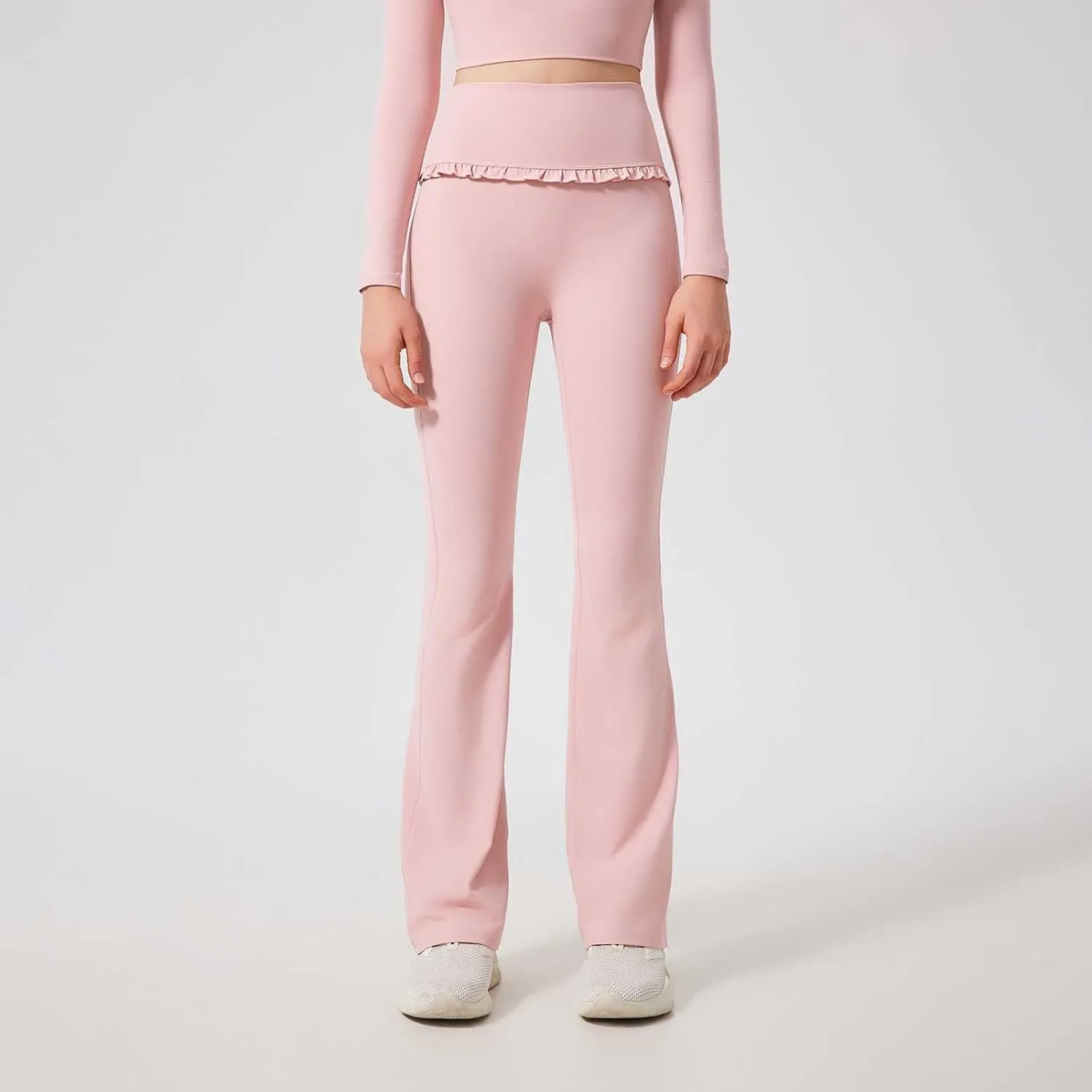 High Waist Flare Leggings for Women Ruffle Flared Yoga Pants Tummy Control Bell Bottoms Naked Feeling Workout Pants