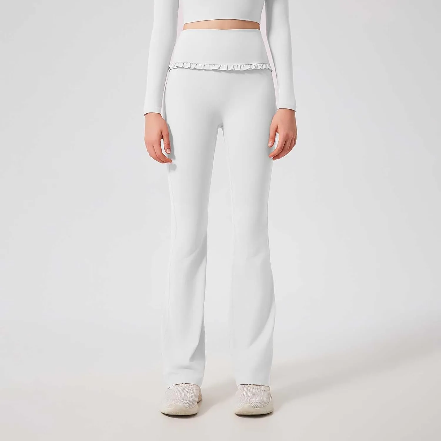 High Waist Flare Leggings for Women Ruffle Flared Yoga Pants Tummy Control Bell Bottoms Naked Feeling Workout Pants