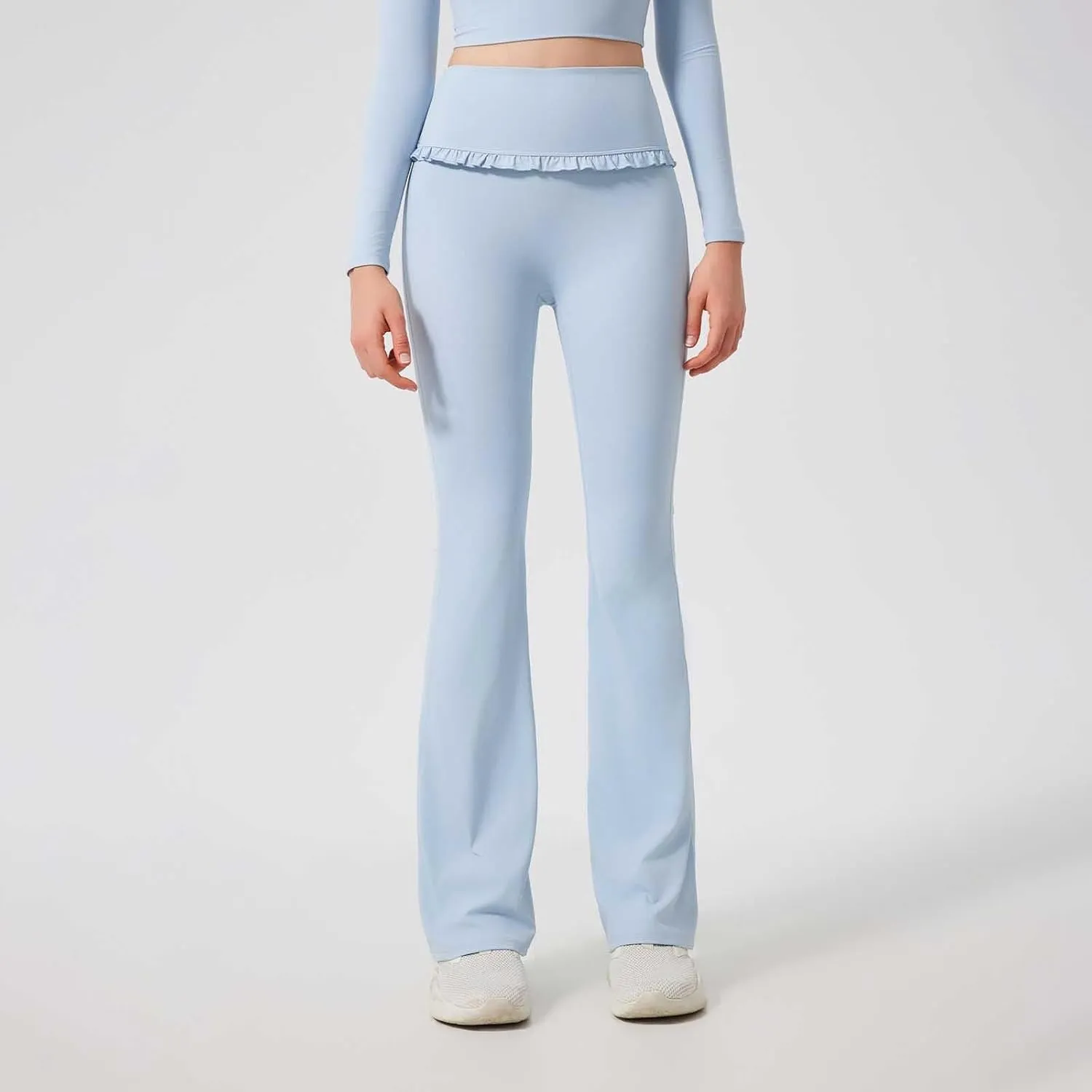High Waist Flare Leggings for Women Ruffle Flared Yoga Pants Tummy Control Bell Bottoms Naked Feeling Workout Pants
