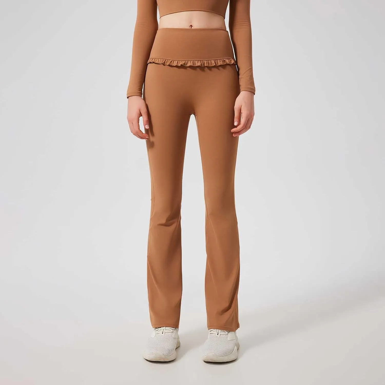 High Waist Flare Leggings for Women Ruffle Flared Yoga Pants Tummy Control Bell Bottoms Naked Feeling Workout Pants