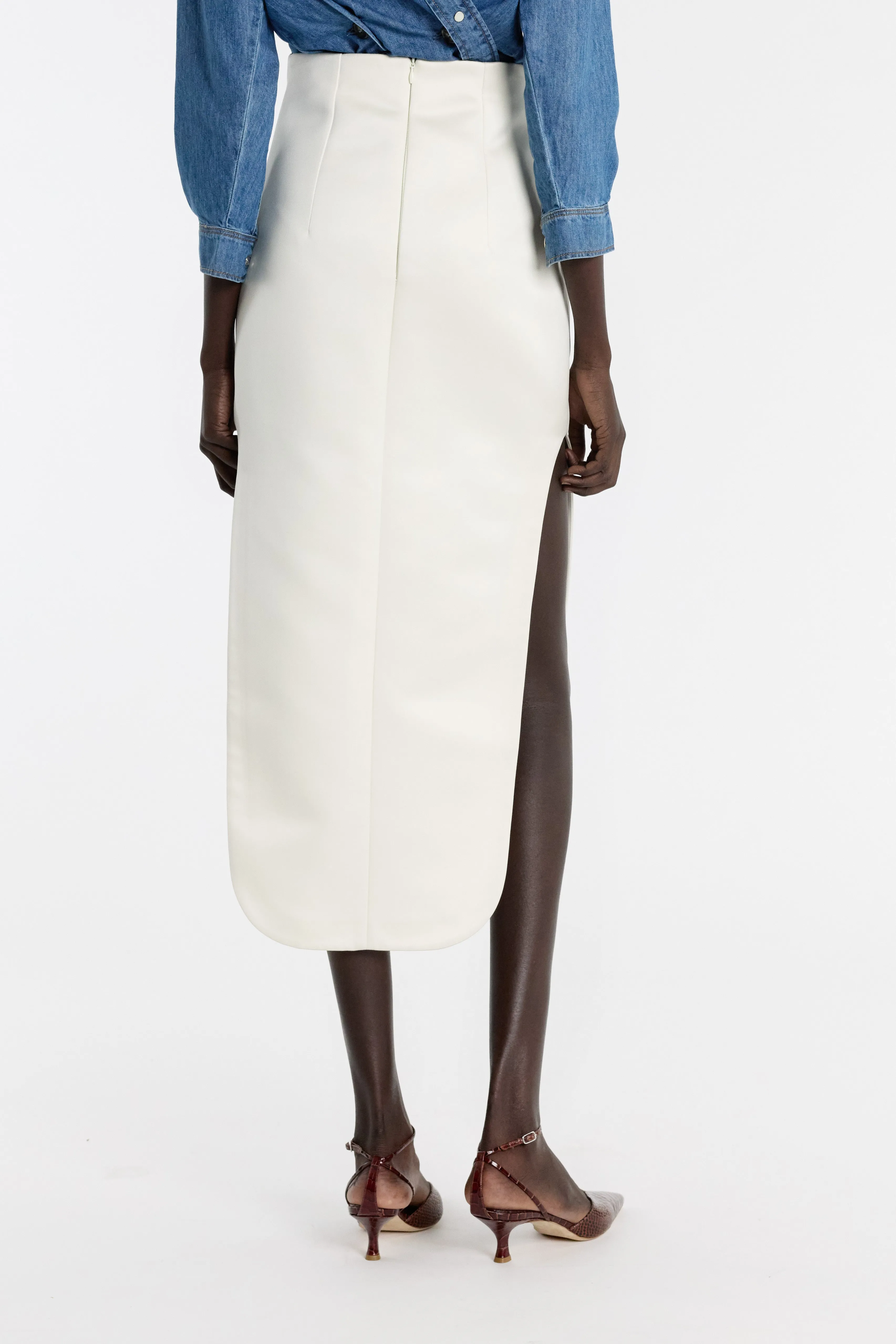Slit Skirt Ivory Double Layer Construction Stretchy