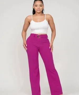HIgh Waisted Buckle belt Straight leg pants
