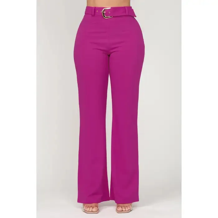 HIgh Waisted Buckle belt Straight leg pants