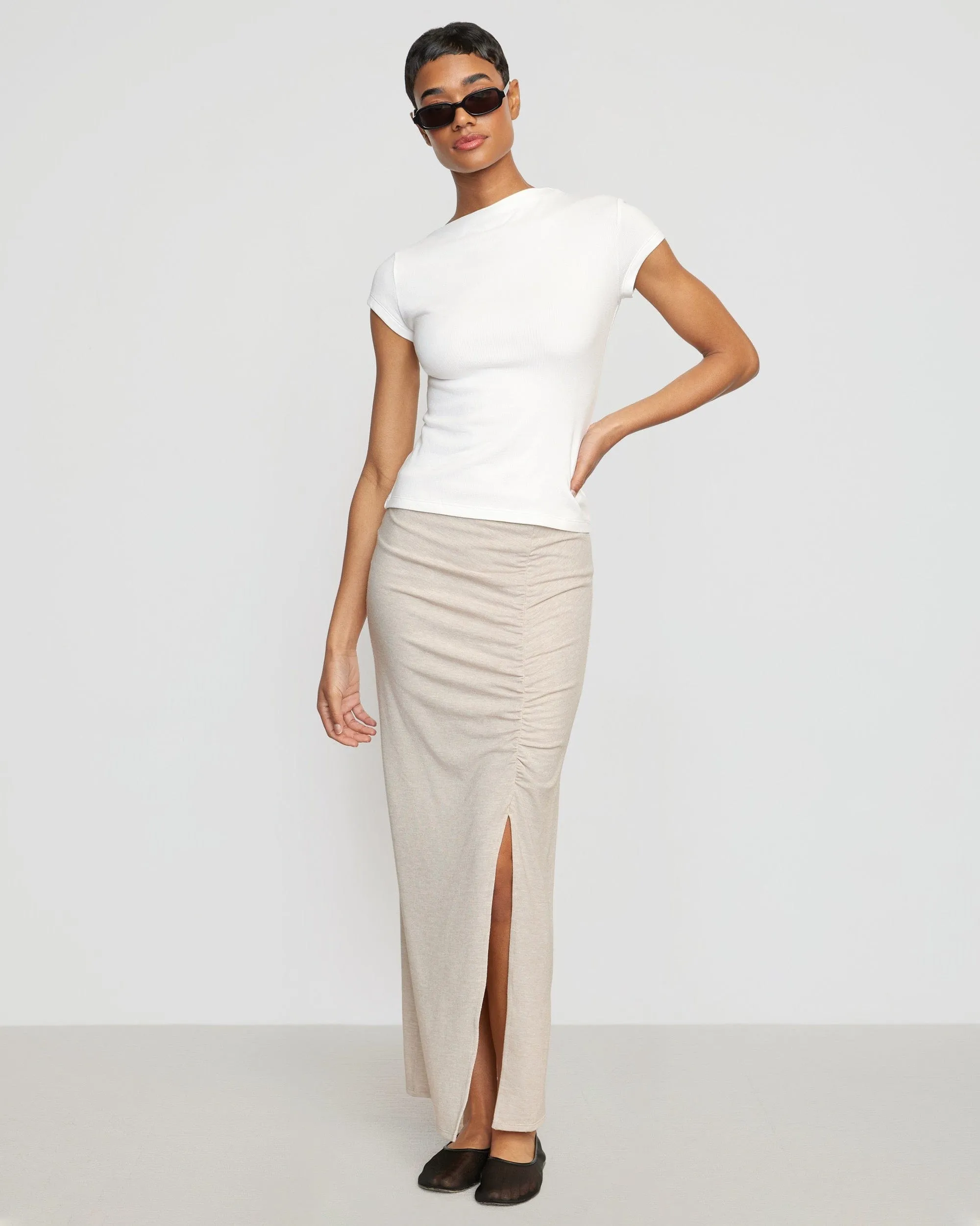 Smart Casual Kiki Ruched Side-Slit Midi Skirt