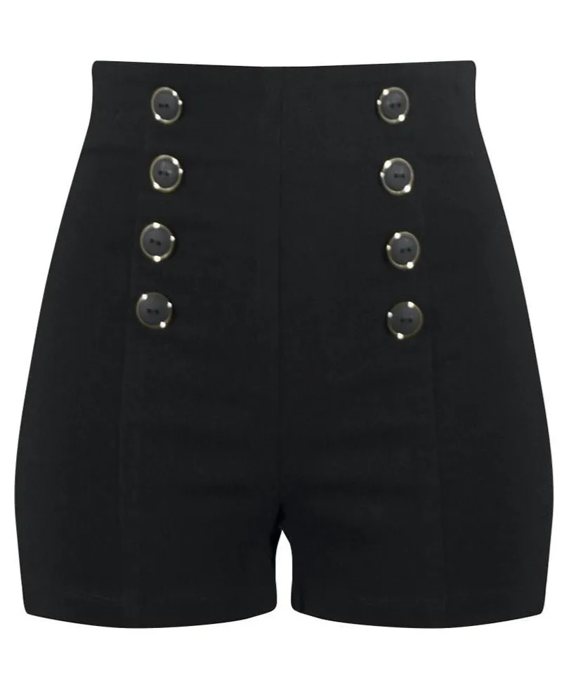 High Waisted Pin Me Up Shorts in Black