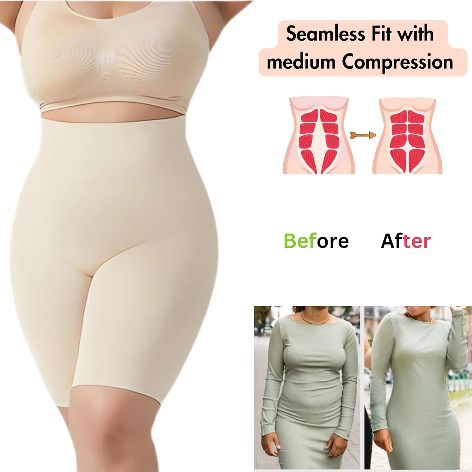 High Waisted Shaper Shorts for Women Tummy Control | Butt Lifting | Anti-Slip Silicone | Seamless Slimming Shorts