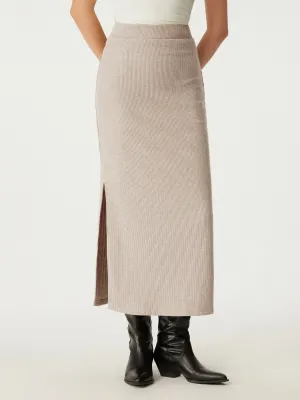 Flexible Cut Form Fitting High Waisted Split Hem Midi Skirt