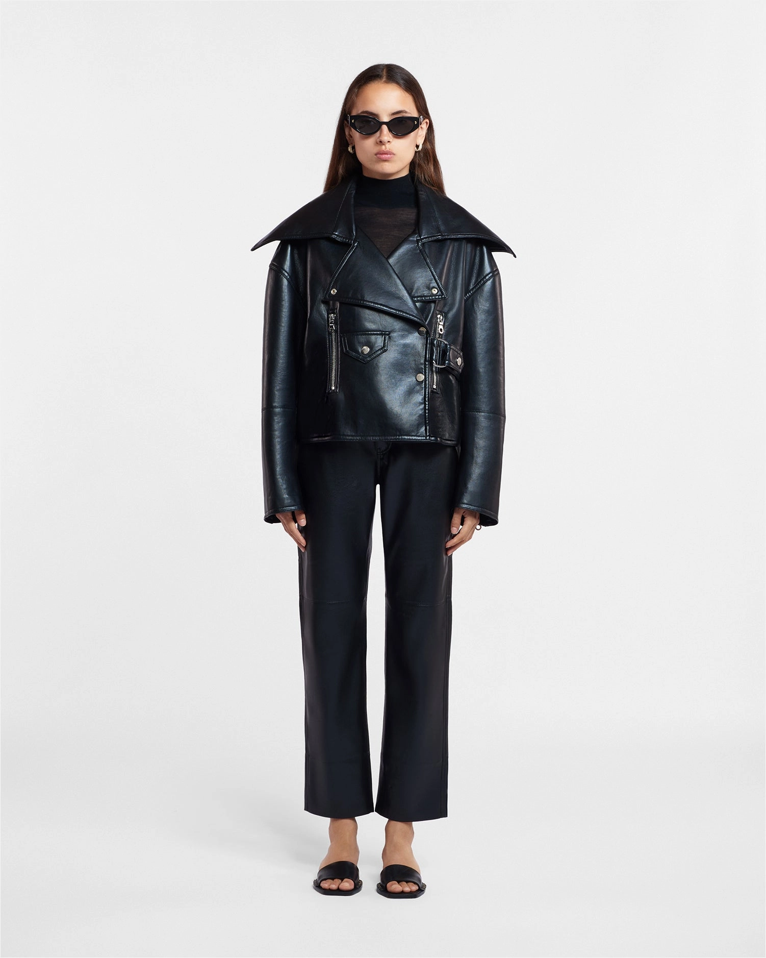WrinkleFree Fabric rubber Ado - Regenerated Leather Jacket - Black