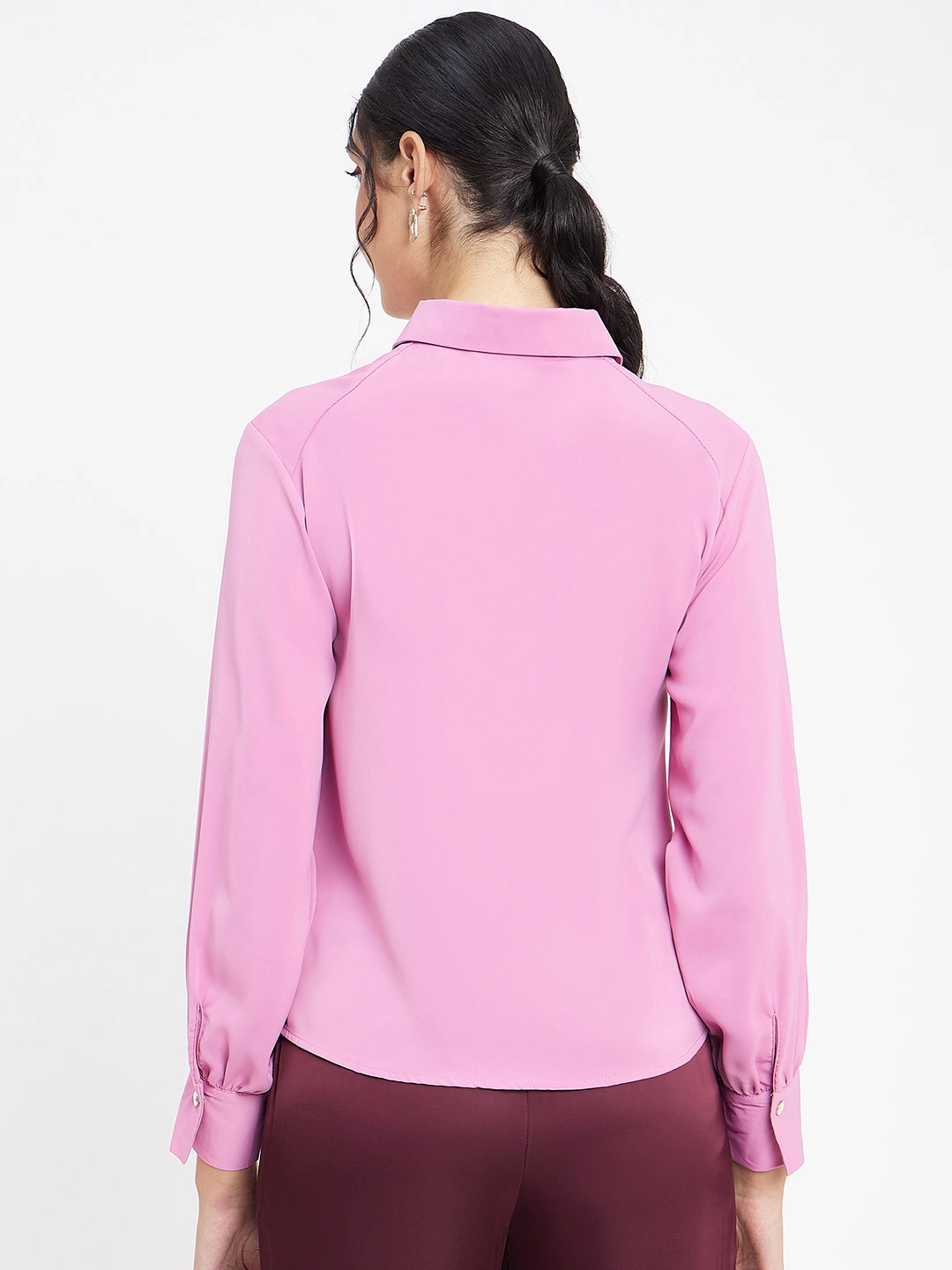 Madame Polo Neck Solid Pink Shirt Short Sleeve
