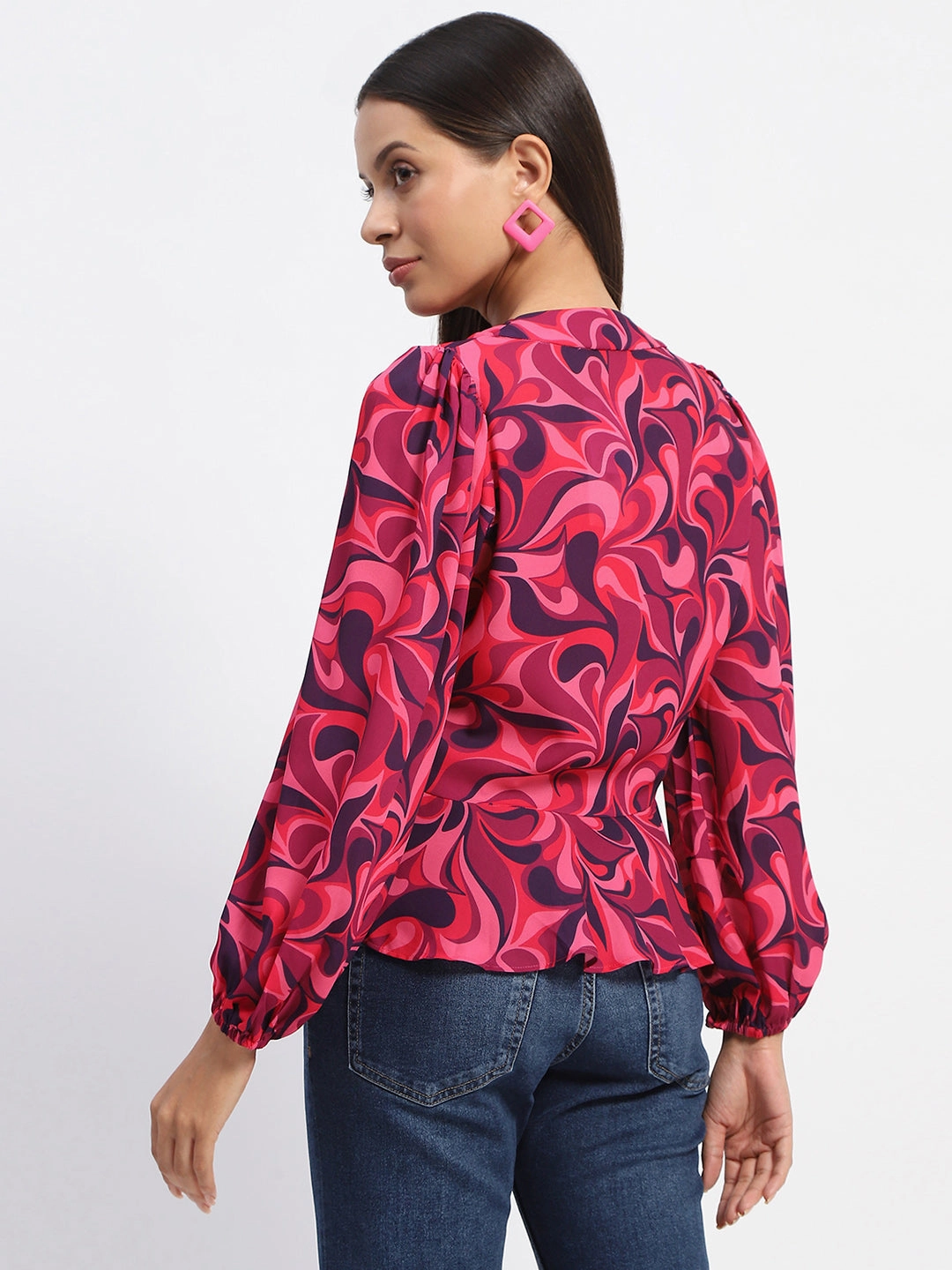 FadeResistant Coating BambooBlend Madame Abstract Print Tie Front Pink Top