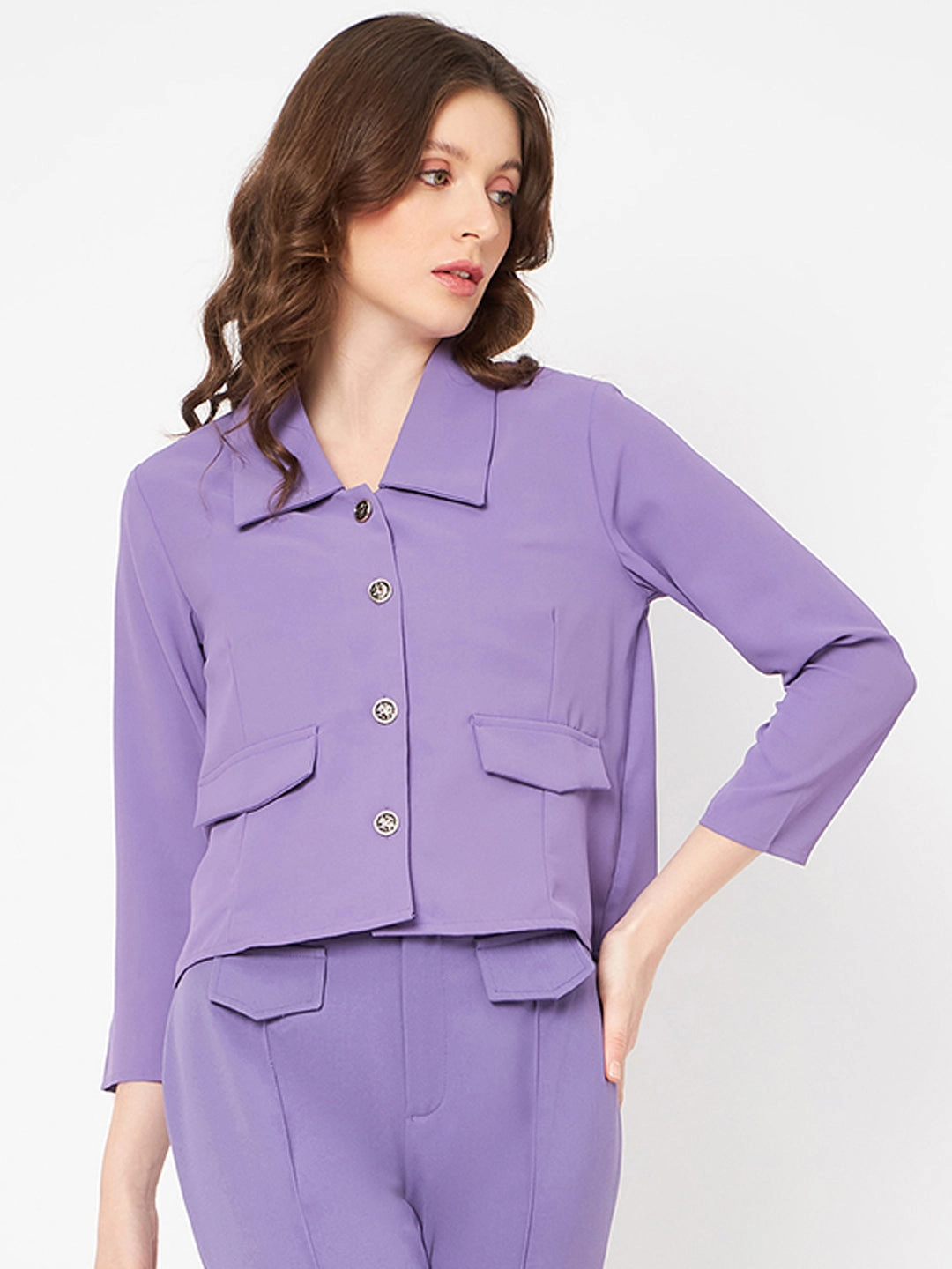 Madame Flat Collar Solid Lilac Blazer Noise Reduced Fastener System Outdoor Activity