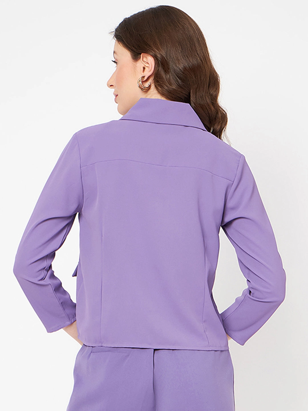 Classic Fit Cut Casual Staple Madame Flat Collar Solid Lilac Blazer