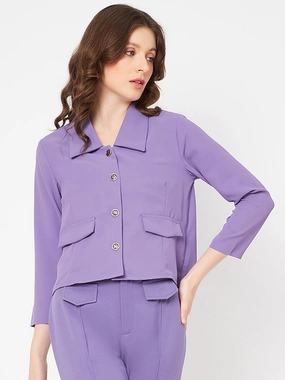 Madame Flat Collar Solid Lilac Blazer Noise Reduced Fastener System Outdoor Activity