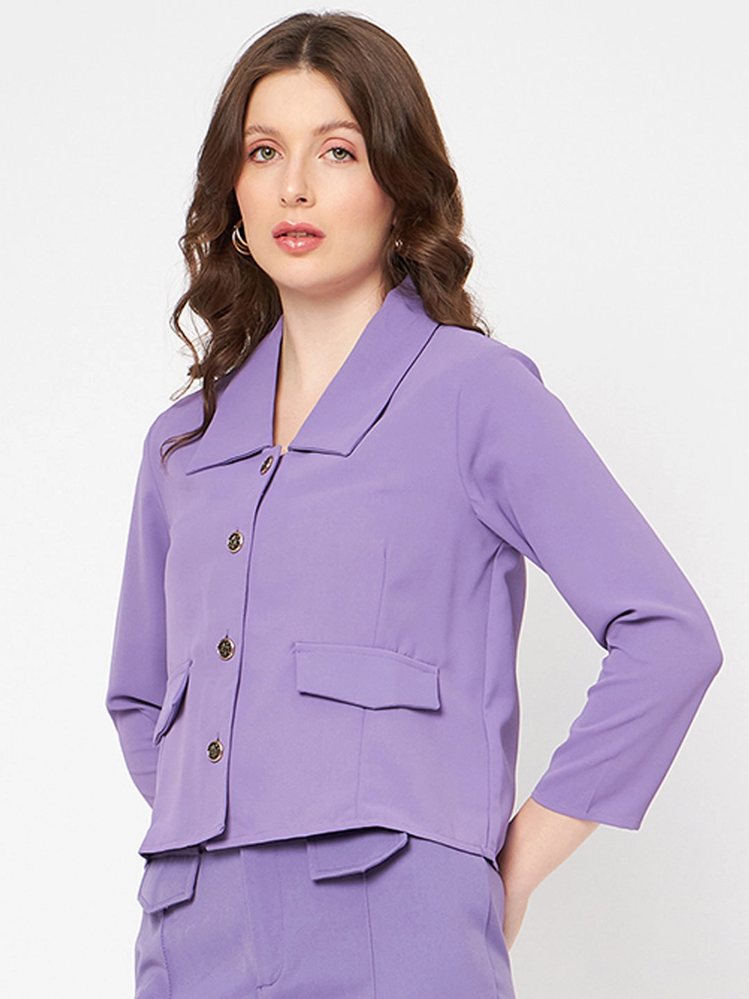 Stain Resistant heavy duty fabric Madame Flat Collar Solid Lilac Blazer