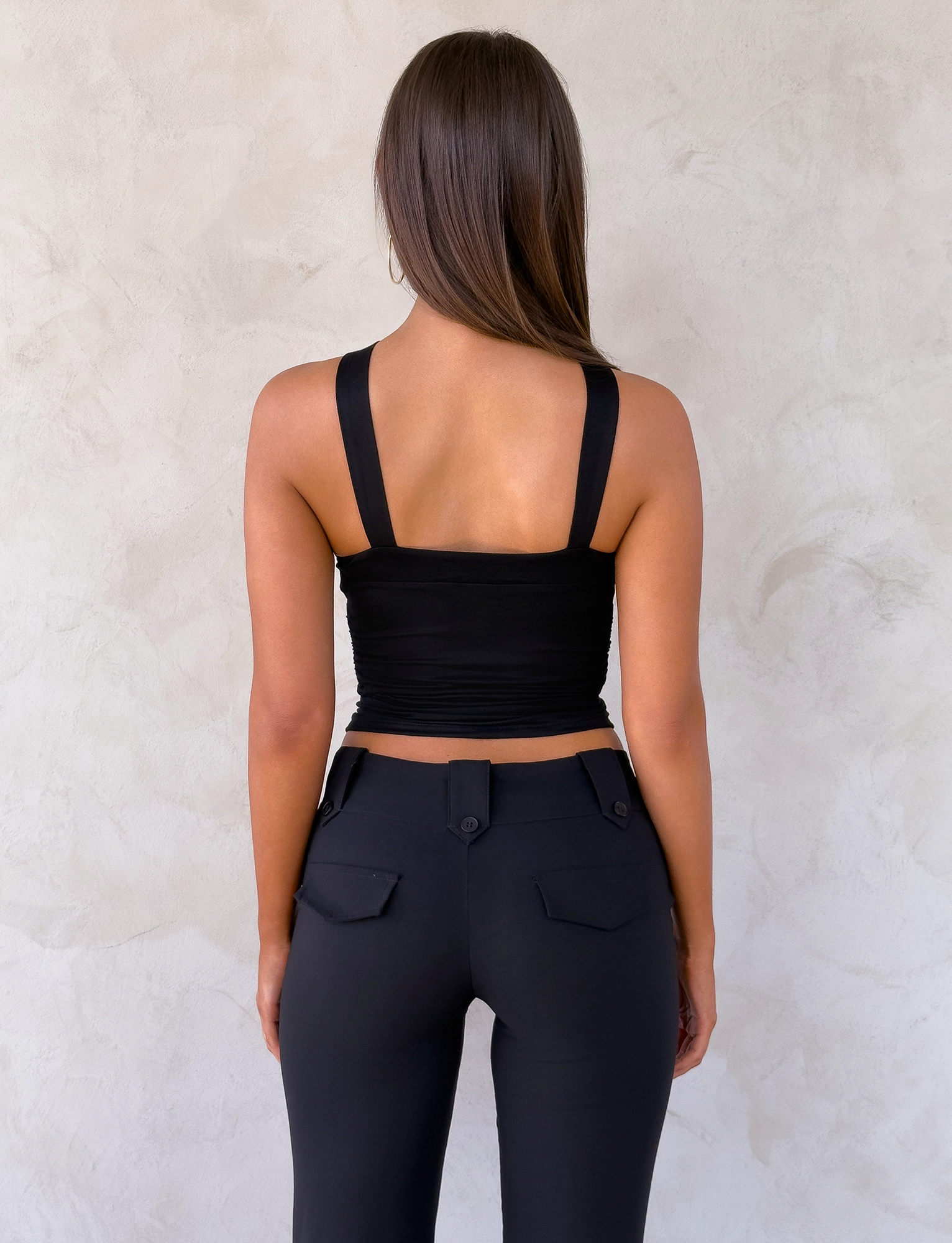 FINCH TOP - BLACK Ribbed Trims Layered Neckline