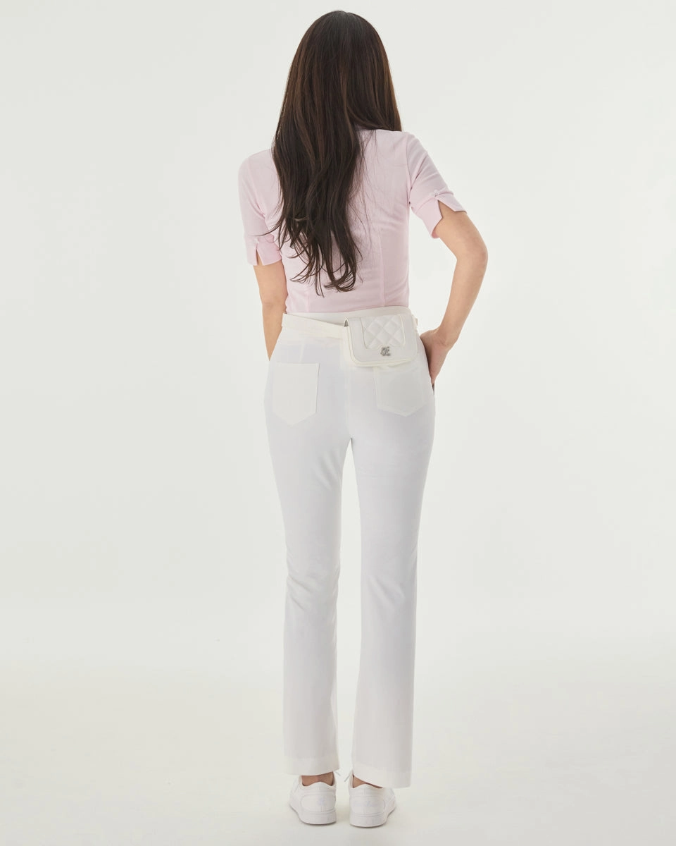 High waist stretch bootcut pants - White High-rise waist Core Basic