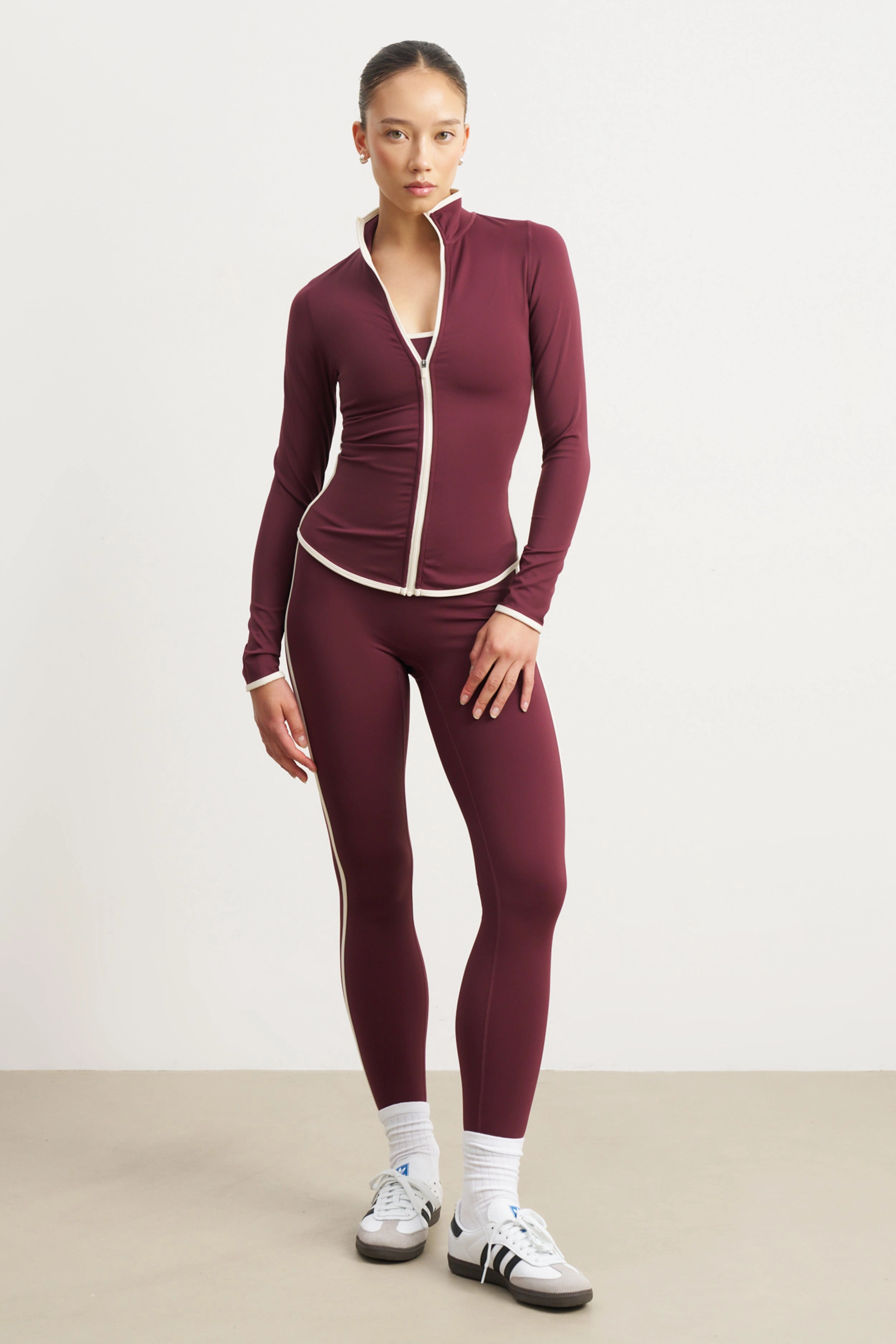 Base Contrast Trim Zip Up Jacket - Merlot/Tofu QuickDry Technology Active Tee