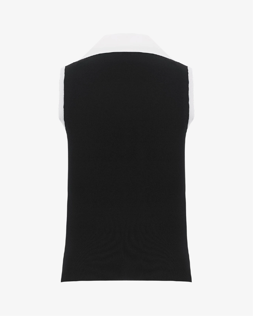 Open Collar Ribbon sleeveless knit - Black Ethical production LowImpact Dye Process