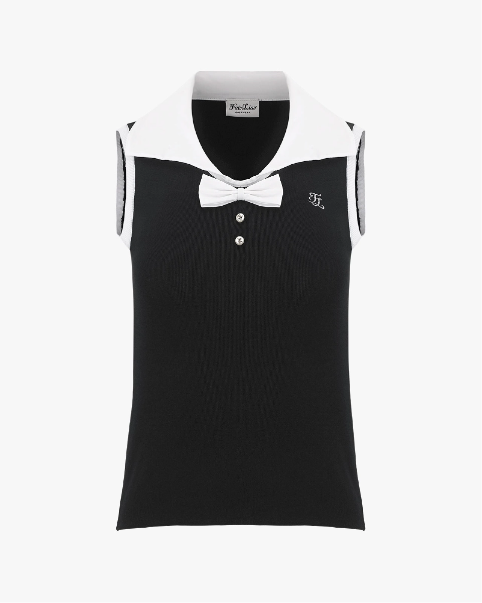 AllClimateAdaptive Open Collar Ribbon sleeveless knit - Black