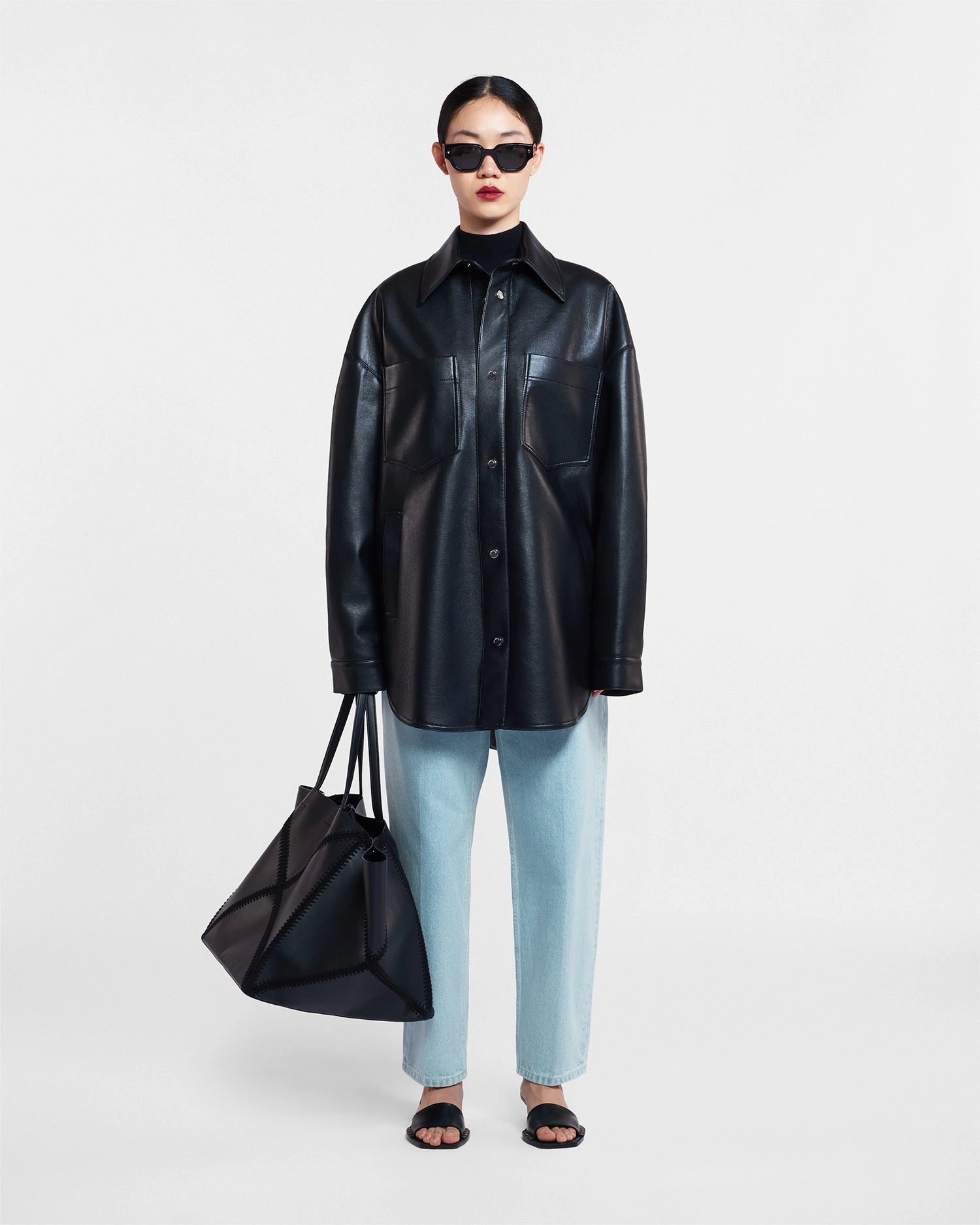 Martin - Regenerated Leather Overshirt - Black Breathable Design