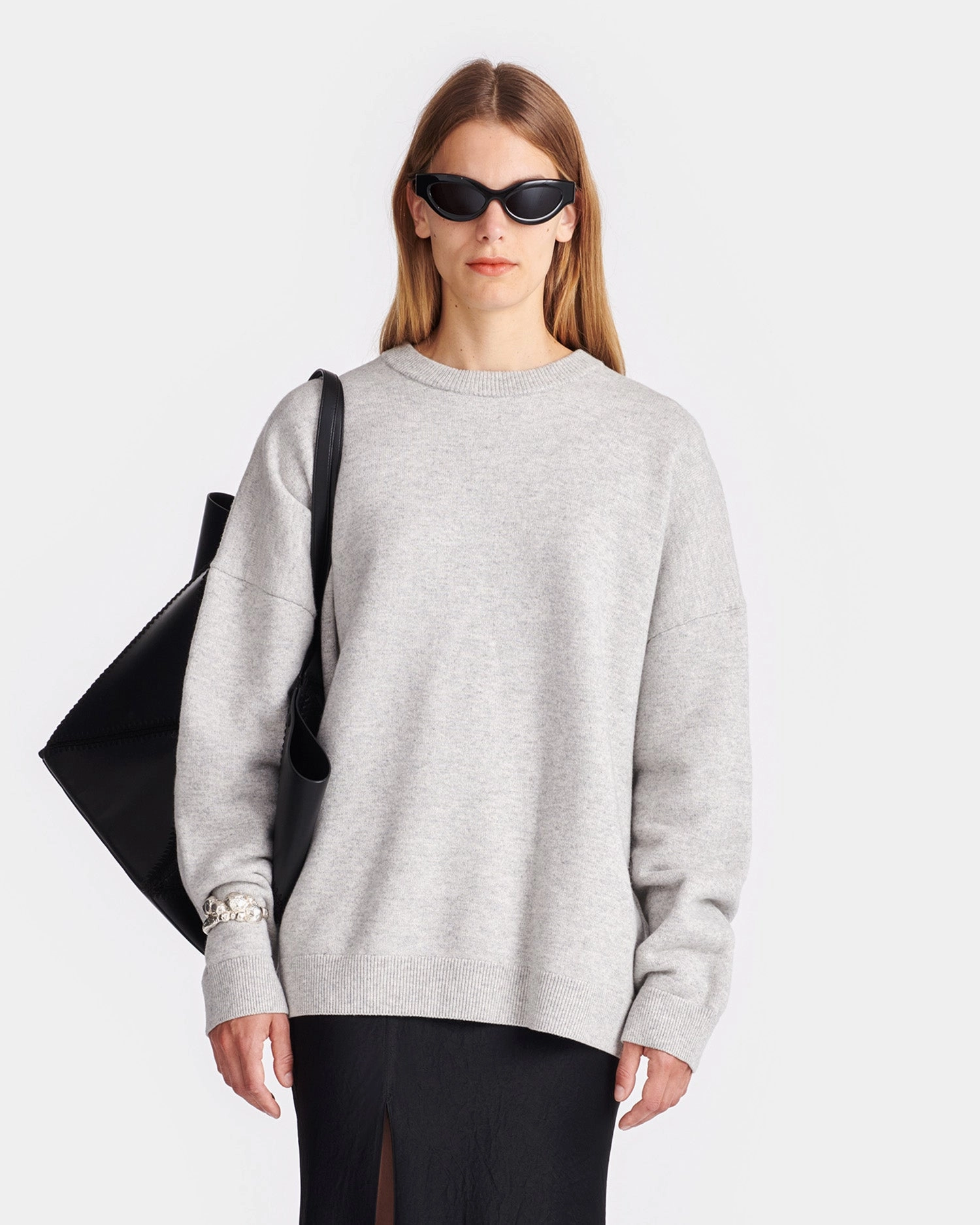 Drop Shoulder Joyann - Plush Cashmere Sweater - Gray