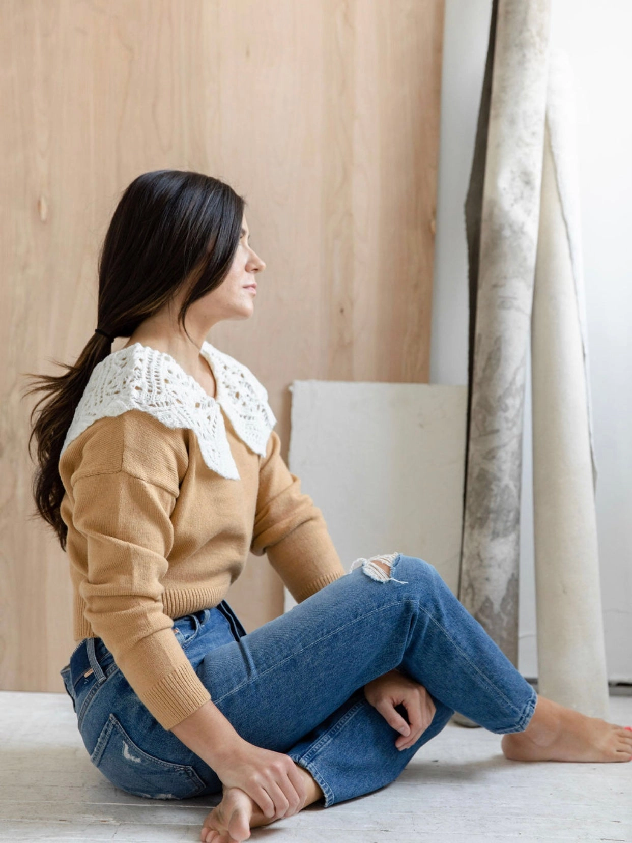 Street Style Penny Collared Sweater in Latte