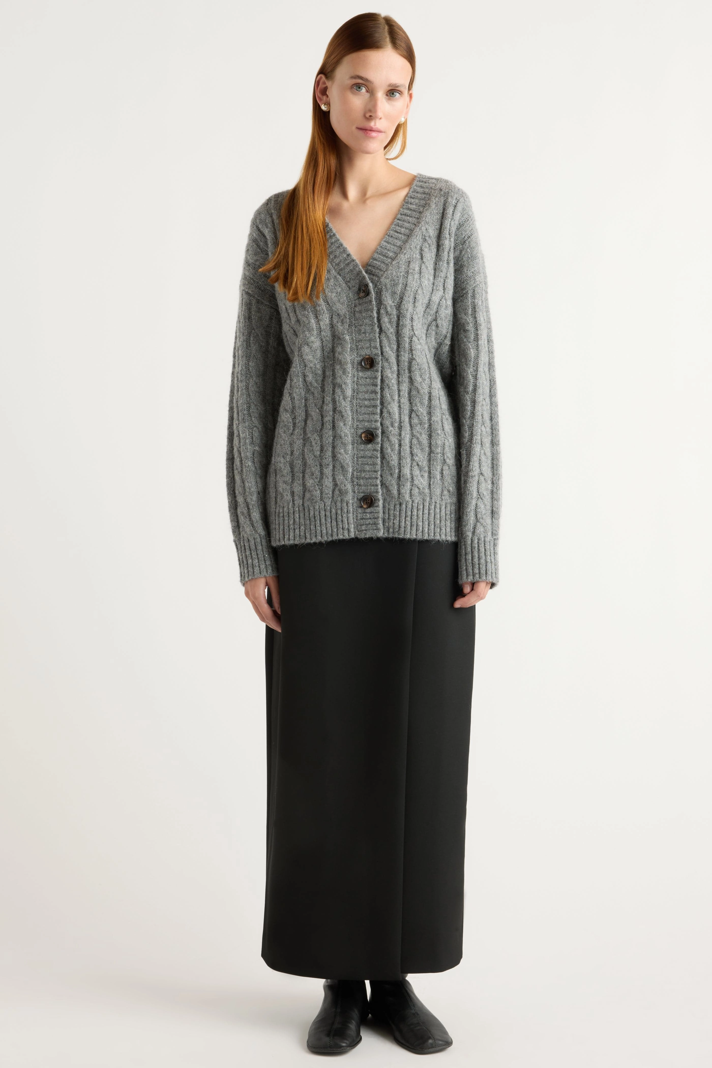Wrinkle Resistant Soft Touch Hikari Asymmetric Cable Knit Cardigan
