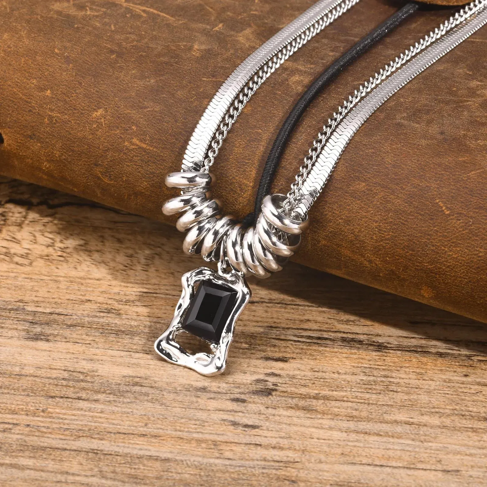 Hip-hop Herringbone Chain Necklaces,Stainless Steel Geometric Pendant