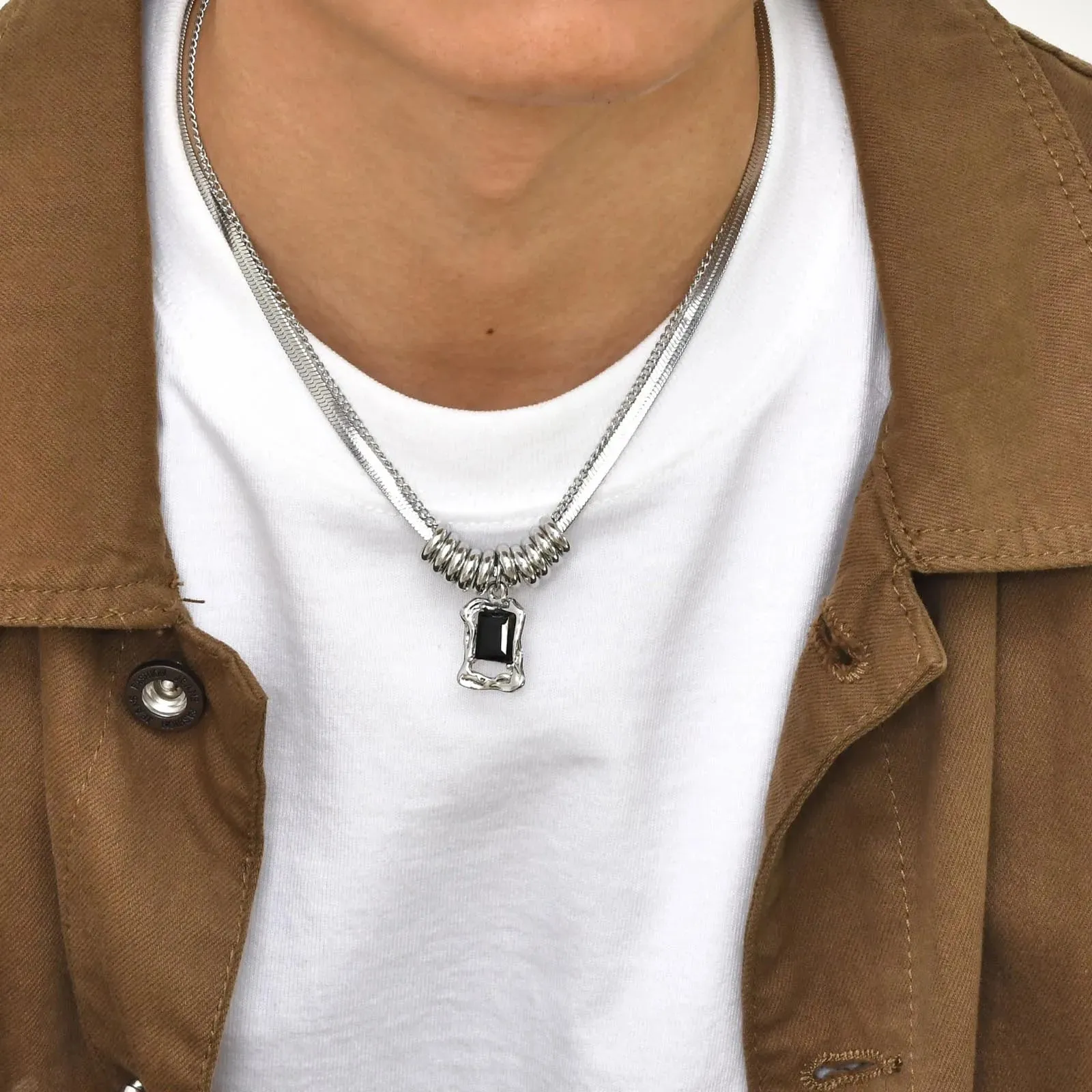 Hip-hop Herringbone Chain Necklaces,Stainless Steel Geometric Pendant