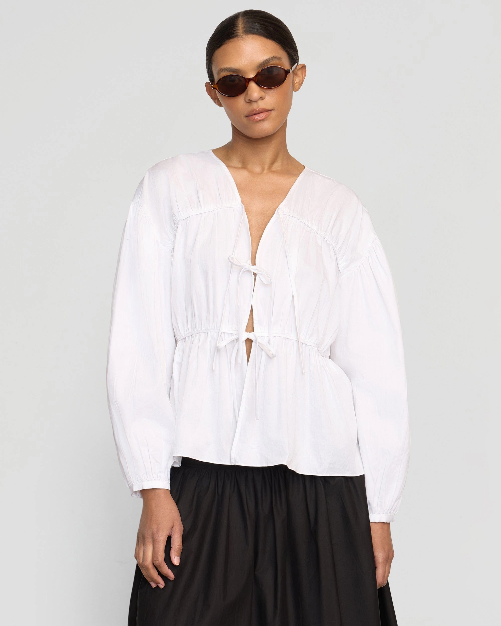 Hira Tie-Front Organic Cotton Blouse Non Restrictive Mobility