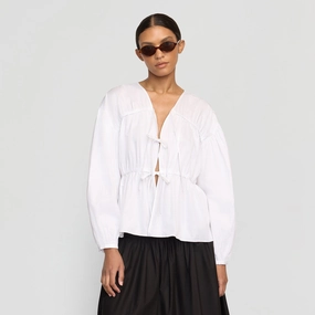 Weighted Hem Hira Tie-Front Organic Cotton Blouse