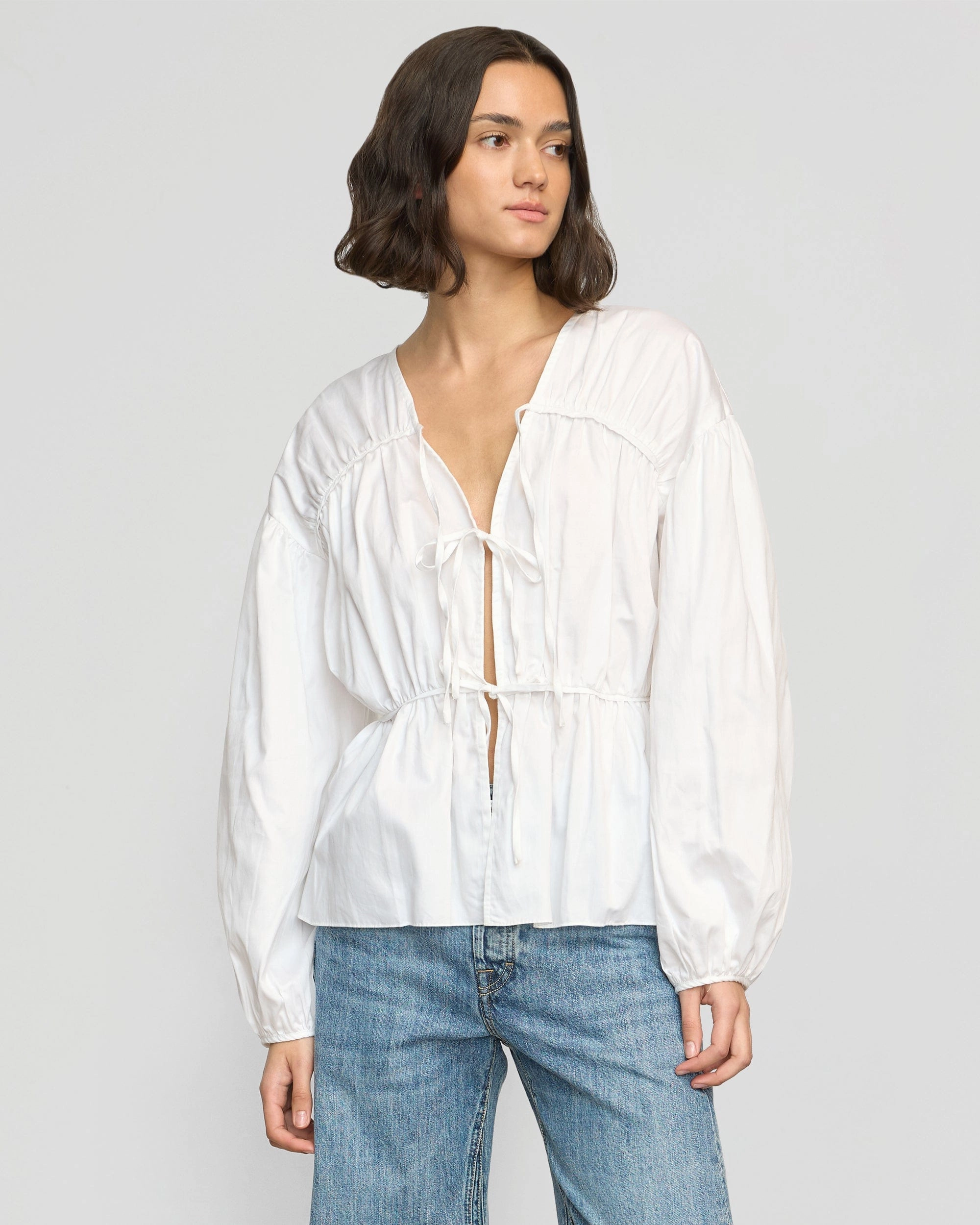 ZipClosure ZeroWasteProduction Hira Tie-Front Organic Cotton Blouse