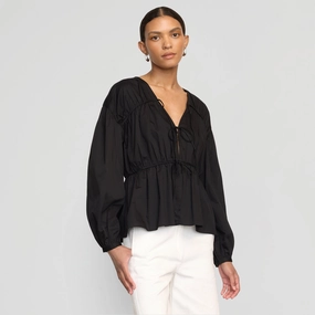 Hira Tie-Front Organic Cotton Blouse Sweat Absorbent Inner Layer