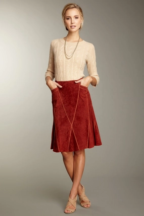 Tulip Suede Skirt - Brick Layered Hem