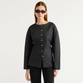 Elegant Cut Jinsol Cinch-Waist Cotton Poplin Blouse