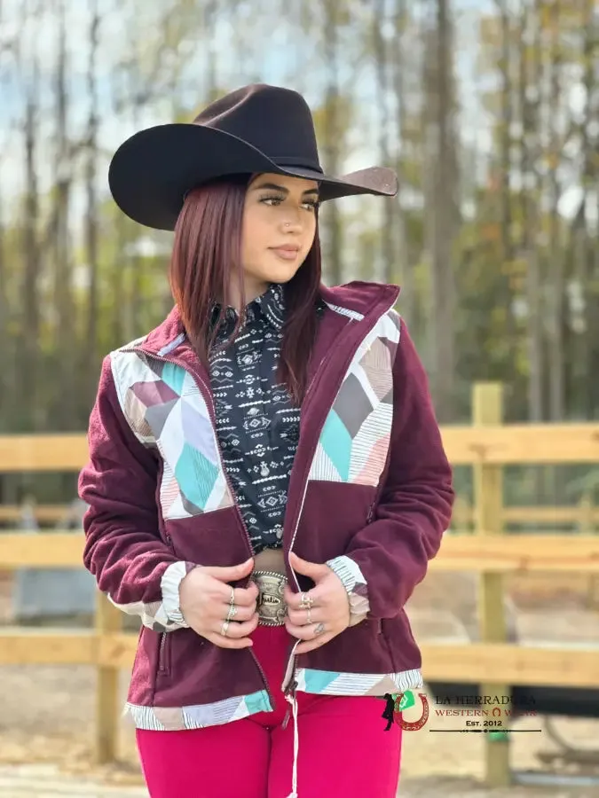 Hooey Womens Purple w/ Multi Colored Geometric Shoulder Pattern Tech Fleece