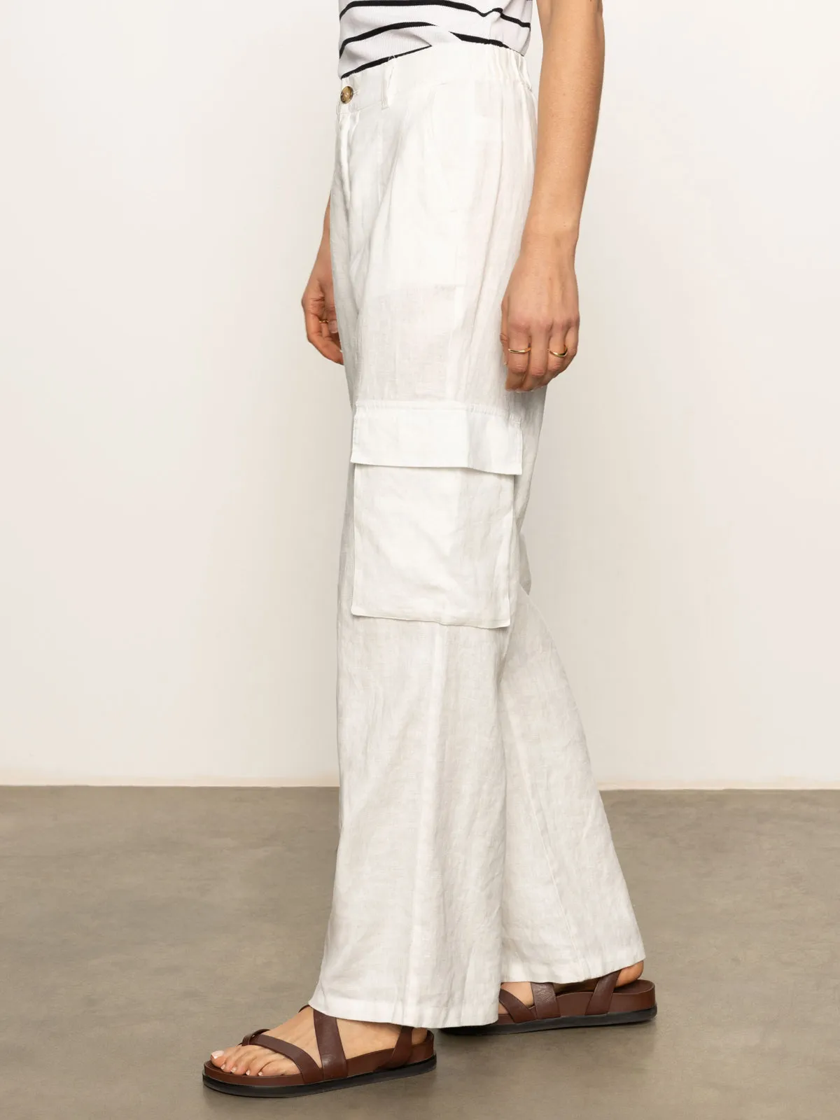 Anti Pilling Textile Non Bulk Hopper Semi High Rise Cargo Pant Bleached White