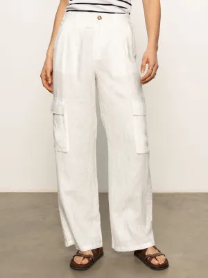 Ultra Soft Cozy Stretch Fit Hopper Semi High Rise Cargo Pant Bleached White